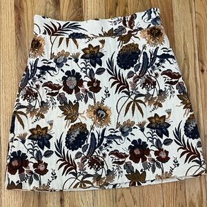 Topshop Floral Mini Skirt in Cream and Brown